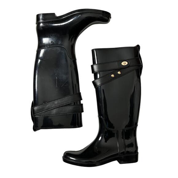 coach talia black tall rain rubber boots - Picture 2 of 10